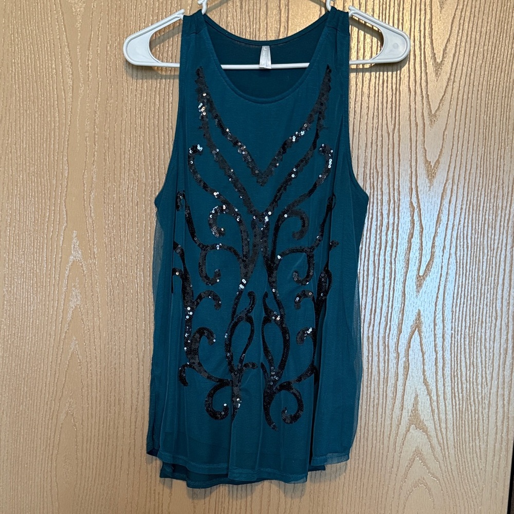 Vanity Teal Sequin Tank Top